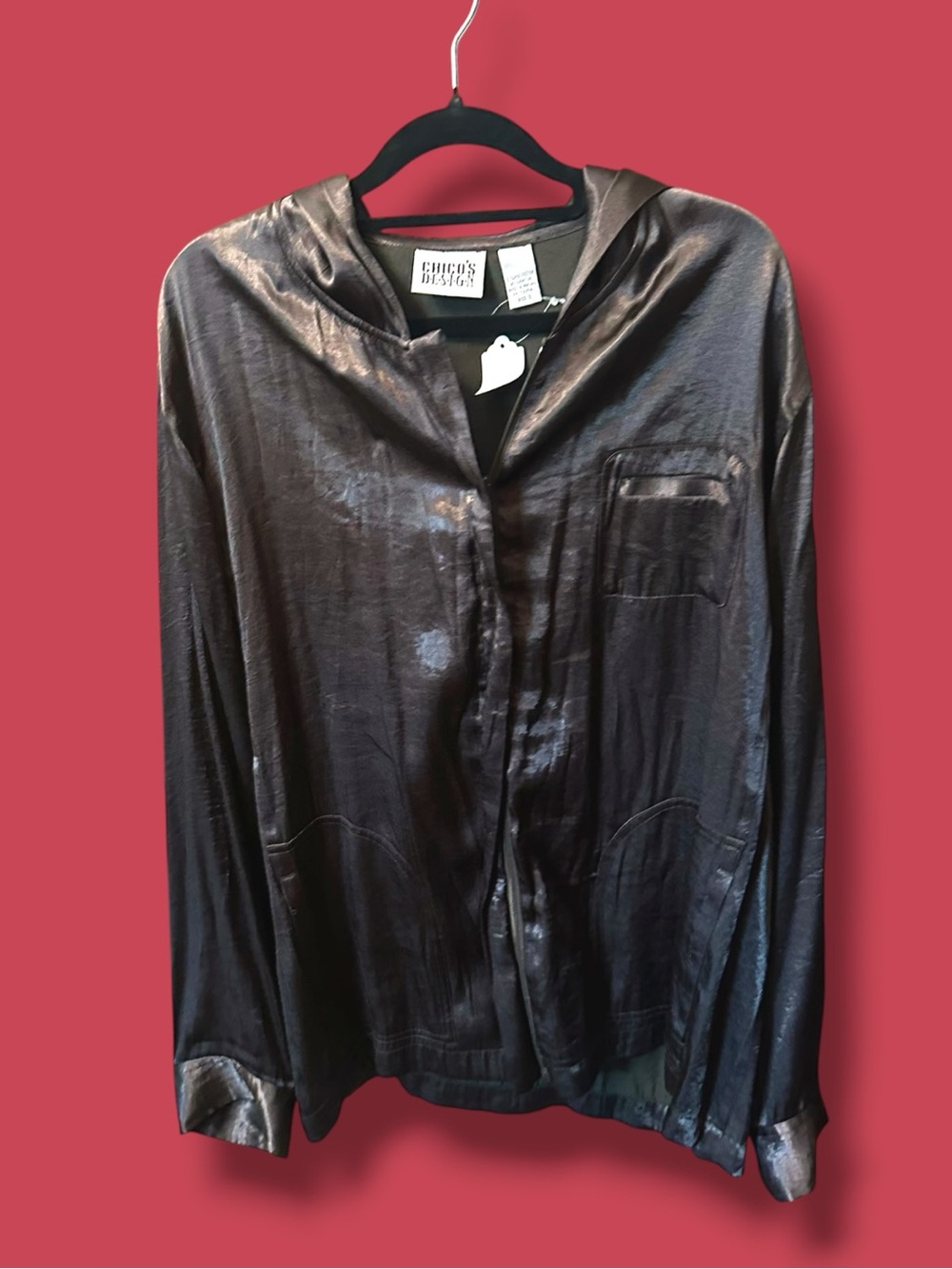 Chico's Shiny GREEN Satin Bomber Jacket
